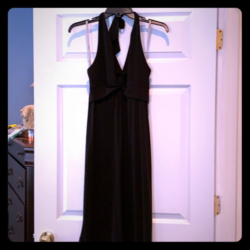 Black halter dress.